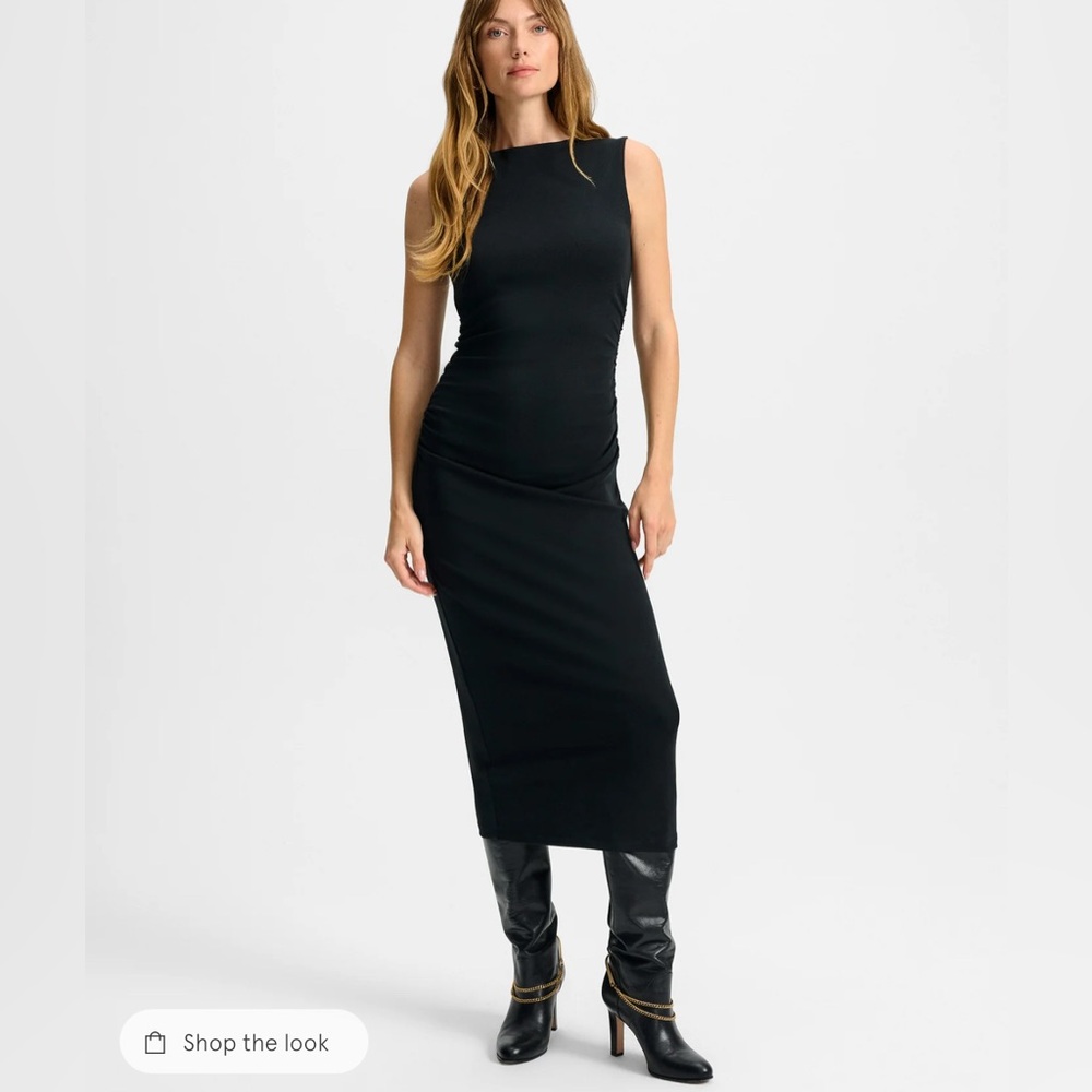 Veronica Beard Charissa Sleeveless Stretch Cotton Black Midi Dress, Small